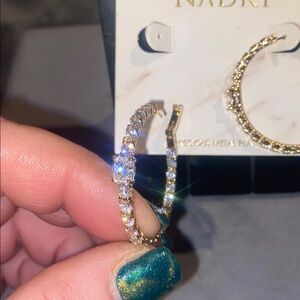 BNWT Nadri Pave Inside Out Hoop Earrings in Gold Plated $80